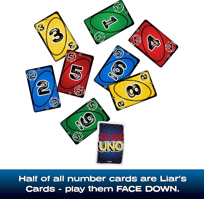 Mattel Games Liar?™s UNO Card Game in Travel & Storage Tin for Adults, Kids, Families, Parties & Game Nights, Outwit Other Players with Bluffing & Trickery (Amazon Exclusive)