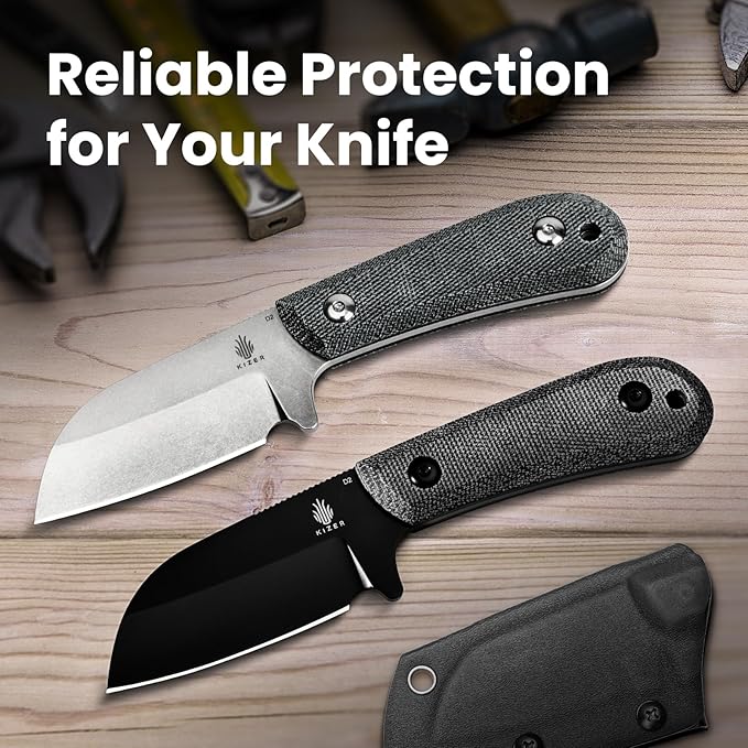 Kizer Deckhand Fixed Blade Hunting Knife with Sheath, D2 Blade Camping Knife G10+Micarta Handle Lightweight EDC Fixed Blade for Men Women Outdoor, for Hunting Survival 1062A1