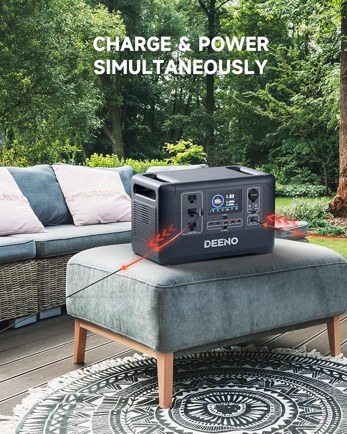 Portable Power Station, 1036Wh LiFePO4 Battery, 1500W Continuous Power, Solar Generator for Emergency Backup, Home, Camping, RVs, and Off-Grid Use – Fast Charging & Multi-Device Support DEENO X1500