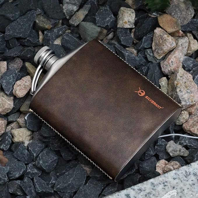 SILVERANT Titanium Ultralight 7.74oz/220ml Hip Flask Canteen, Lightweight Compact Outdoor Flask, Limited Edition With Leather Case & Funnel