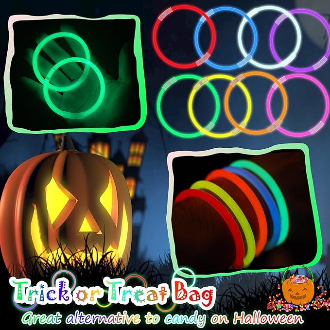 ILHSTY 100 pk Glow Sticks Bulk Party Favors and Decorations - 8" Glow in the Dark Party Supplies For Halloween Neon Party Light up Glow sticks Necklaces & Bracelets (Multicolor*100)