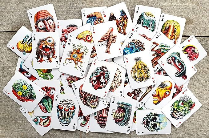 Ugly Monsters Playing Cards (Poker Deck 54 Cards All Different) Vintage Scary Ugly Monsters Cartoons Halloween