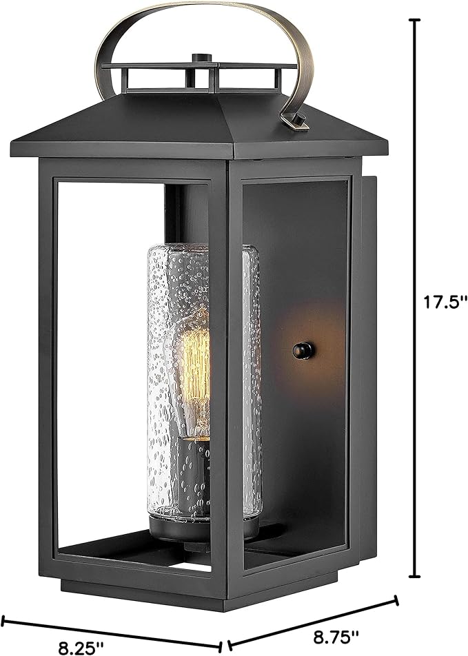 Hinkley Atwater Medium Wall Mount Outdoor Lantern - Anti-Fade, Clear Seedy Glass, Composite - Black Finish