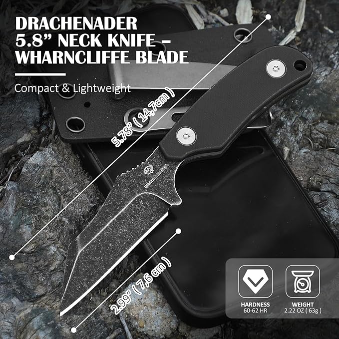 5.78" EDC Horizontal Carry Neck Knife with Sheath G10 Handle, Full Tang Small Fixed Blade Knife for Men