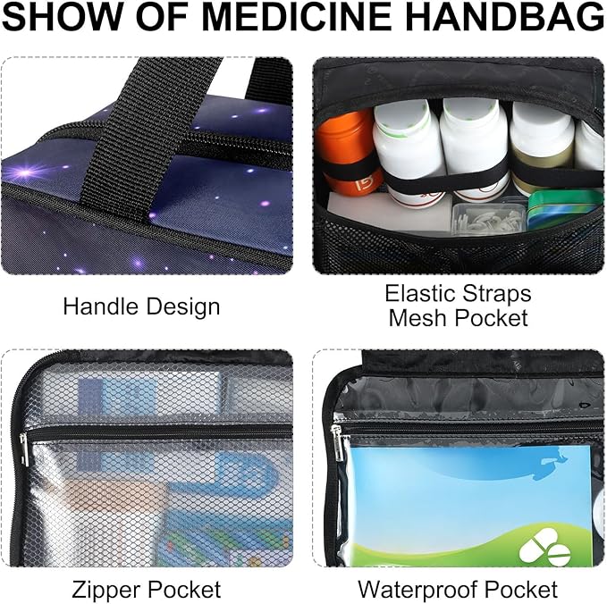 Fustylead Magic Aesthetic Purple Mushrooms and Stars Large Medical Storage Bag with Zipper Empty First Aid Bag Trauma Kit for Traveling Hiking Camping Backpacking