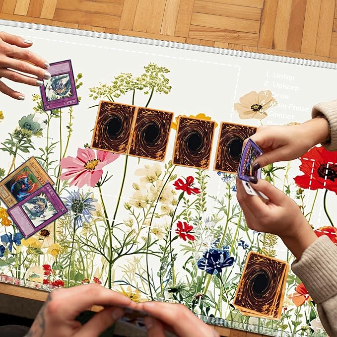 Playmat for MTG with Zones, 24 x 14 inches Game Play Mat for MTG TCG, Trading Card Game Play Mat Desk Mats with Stitched Edges Non-Slip Base, Wildflowers