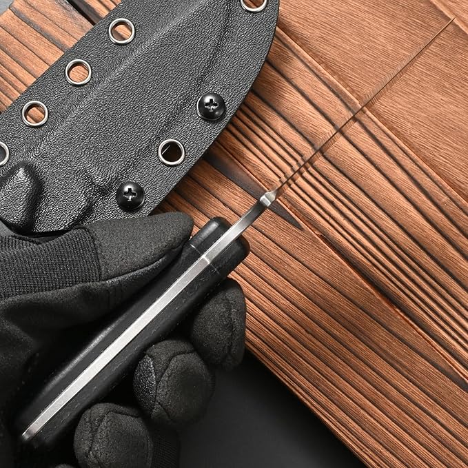 FF101 Micarta Handle Fixed Blade Knife, AUS-10 Steel Blade Full Tang Knife with Sheath for Outdoor Camping Hunting Fishing Working (Black)