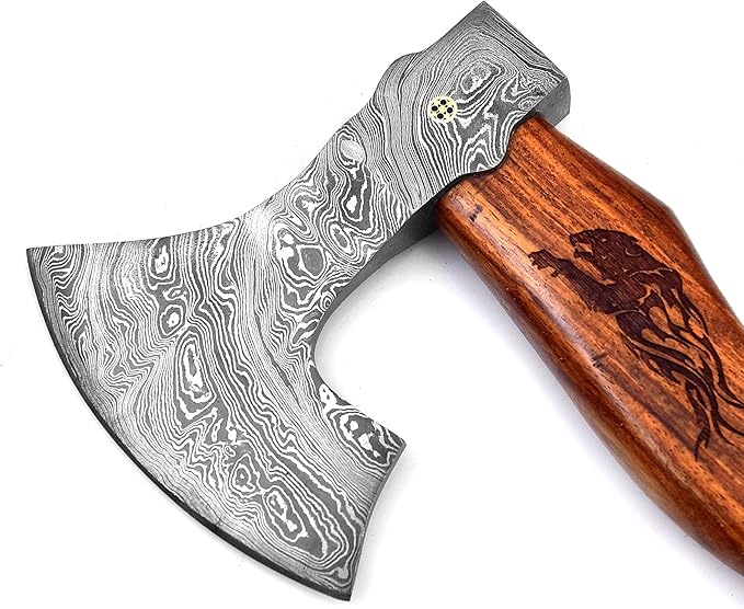 Dessi Damascus Steel Blade Axe Hatchet Tomahawk Hunting Knife Camping Outdoor. SM48