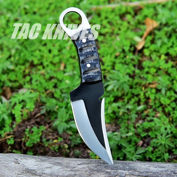 Bushcraft Survival Knife 1095 Steel Fixed Blade outdoor - Pakka Wood Handle - Pancake Leather Sheath - Traditional Field for Camping Fishing, Hunting Men & Wome EDC Knife to Carry on Belt (BLACK)