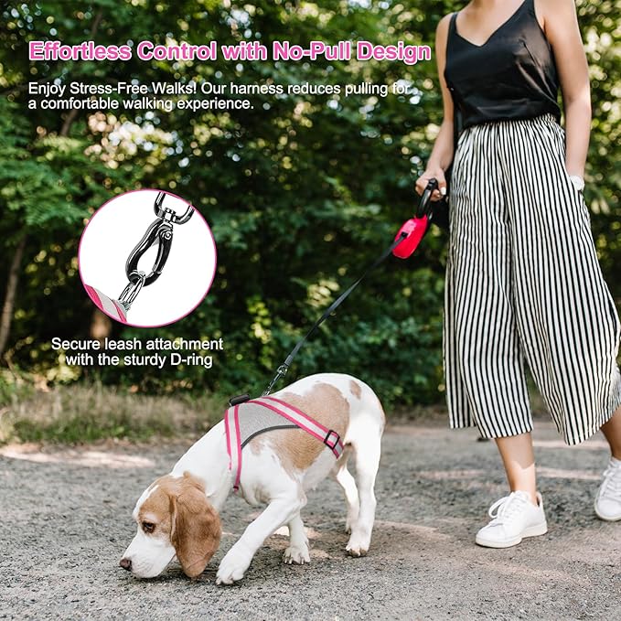 Visinite LED Dog Harness, USB Rechargeable Light Up Dog Vest, 2 Illuminate Modes Glow in The Dark Dog Harness, Adjustable Lighted Pet Harness Light for Night Walking Safety (Pink, S)