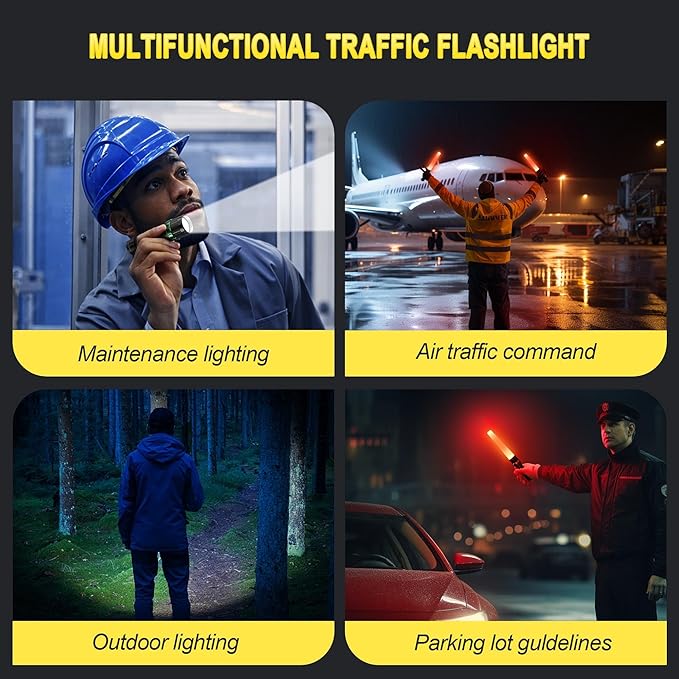 2 Pack Rechargeable Traffic Wand, 11 Inch LED Traffic Control Flashlight, Small Orange Safety Baton with 5 Flashing Modes, Air Marshaling Wand for Airport, Parking Directing