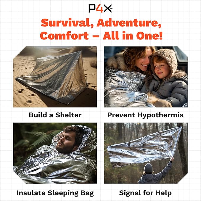 PREPARED4X Mylar Blankets 8 Pack - Waterproof Emergency Blanket - Rip and Tear Resistant Survivalist Gear - Emergency Thermal Blanket for Outdoor Survival
