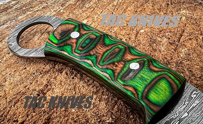 Bushcraft Survival Knife12T27 Damascus Steel Fixed Blade outdoor Knife- Pakka Wood Handle - Pancake Leather Sheath - Traditional Field Knife for Camping Knife, Fishing, Hunting Knife, Men & Women - EDC Knife to Carry on Belt- (GREEN)