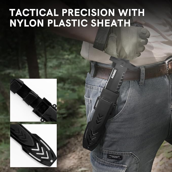 Dispatch Fixed Blade Hunting Knife with Sheath, 12-inch Survival Knives for Men Tactical Bowie Knife with Non-Slip Handle for Bushcraft, Outdoor Camping