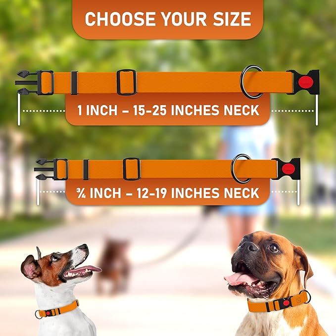 Adjustable Dog Collar with Safety Lock Buckle - Made in USA - Honeycomb Waterproof Heavy Duty Dog Collars for Medium Large Dogs - Odor Proof Pet Collar for Dogs with Strong Zinc D Ring Orange