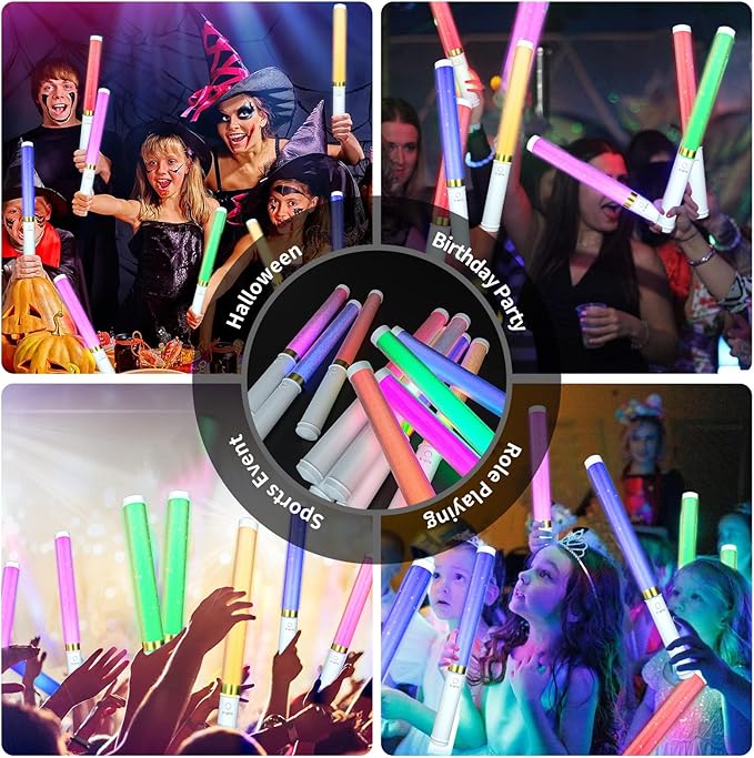 LED Glow Sticks 6 Pack, Reusable Light Up Toys 15 Colors Light Stick Bulk, Glow Party Supplies for Wedding, Birthday, Raves, Concert, Camping, New Year, Halloween, Christmas (with AAA Battery)