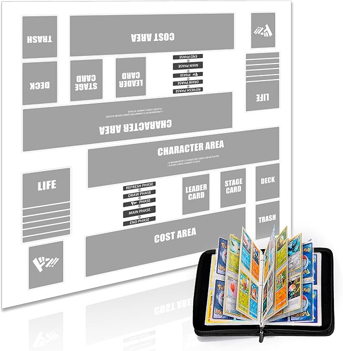 Playmat for One Piece Card Game for Two Players, 24x24 inches, with 4-Pocket Card Binder Set and 400+ Card Capacity(White)