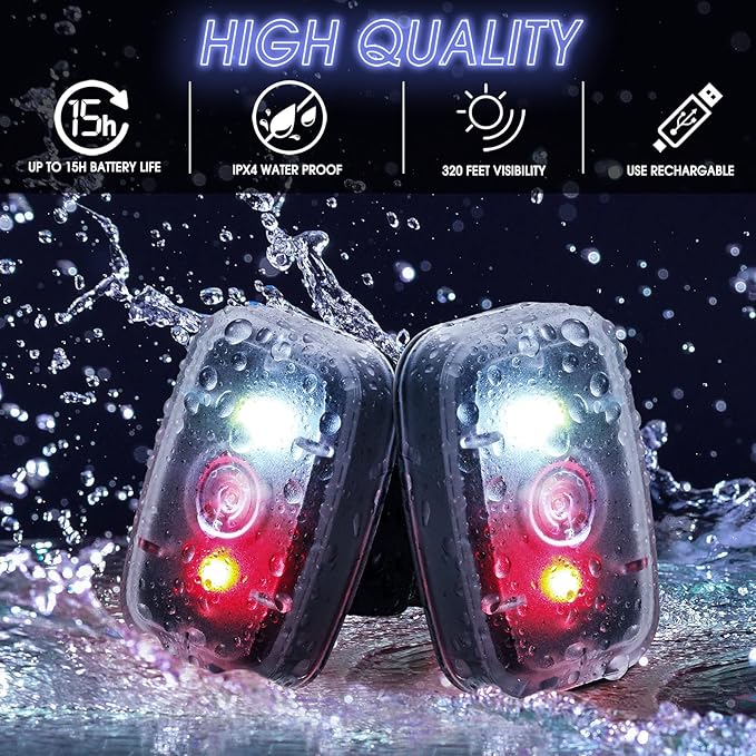 Mudder Running Lights for Runners Rechargeable LED Safety Lamps USB Rechargeable Clip on Strobe Bicycle Tail Lamps with 5 Modes Flashing Bike Lights for Night Riding Walking Hiking Pet Dog