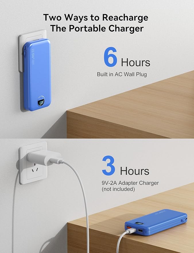 12000mAh Ultra-Portable-Charger-Power-Bank with Built in Cables&AC Wall Plug,PD20W USB-C Fast Charging Cell Phone Charger Battery Pack,LED Display Travel Battery Bank for All iPhone,Samsung,Android