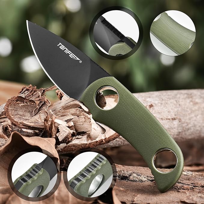 TONIFE Fixed Blade Knife 4.8cm, Mini Neck Knife with Kydex Sheath and Cord, EDC Portable Fixed Knife for Outdoor Survival