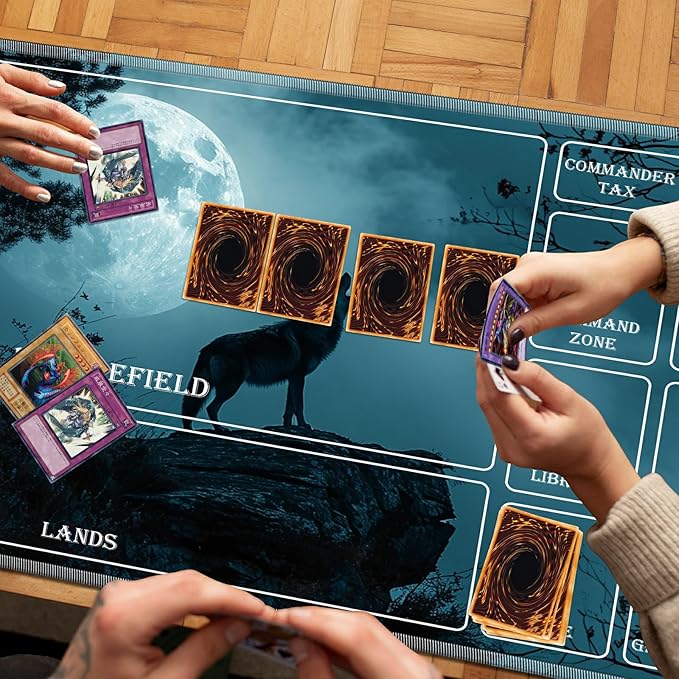 Playmat for MTG with Magic Zones, 24 x 14 inches Game Play Mat for MTG TCG, Trading Card Game Play Mat Desk Mats with Stitched Edges Non-Slip Base, Wolf Howling