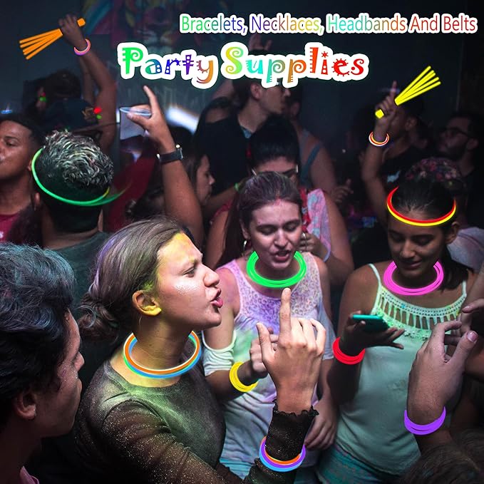 ILHSTY 100 pk Glow Sticks Bulk Party Favors and Decorations - 8" Glow in the Dark Party Supplies For Halloween Neon Party Light up Glow sticks Necklaces & Bracelets (Multicolor*100)