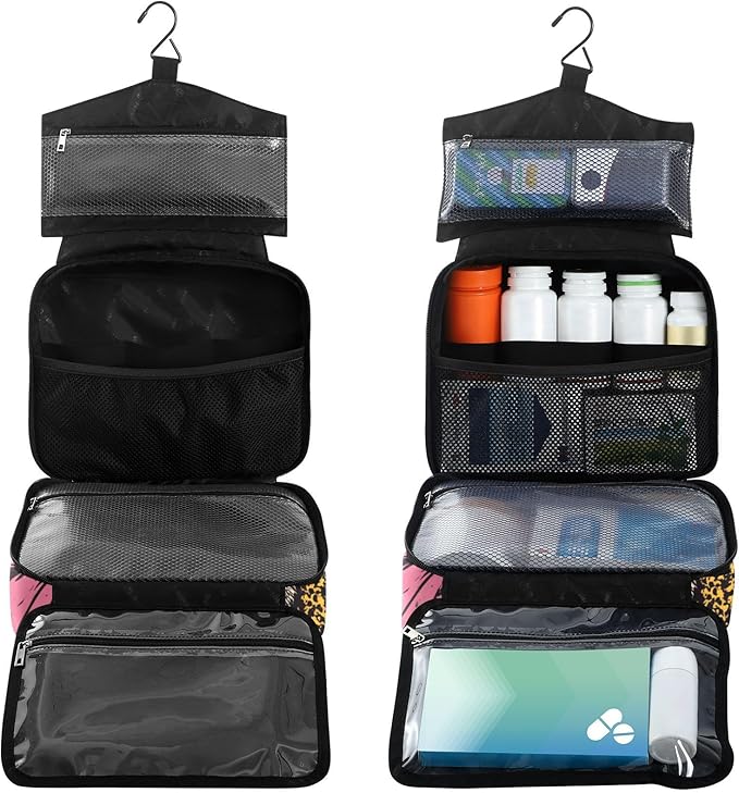 Fustylead Vintage Bee and Flowers Travel Medicine Storage Bag Large Household Pill Bottle Organizer with Zipper for First Aid, Pills, Vitamins, Medical Supplies