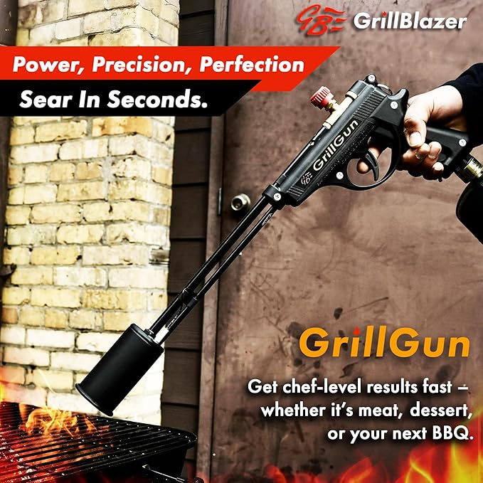 Grillblazer GrillGun Handheld Propane Charcoal Torch – 400,000+ BTU Flame Torch for Instant Charcoal Ignition, Outdoor Cooking, Firepits, Camping, BBQ – Portable High-Power Blowtorch With Stand