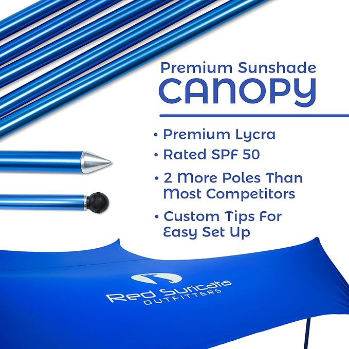 Red Suricata Family Beach Tent & Canopy, UPF50 Sun Shade, Sunshade With 4 Aluminum Poles, 4 Pole Anchors & Sand Shovel, Medium & Portable Sun Shelter Tarp (Medium, Blue)