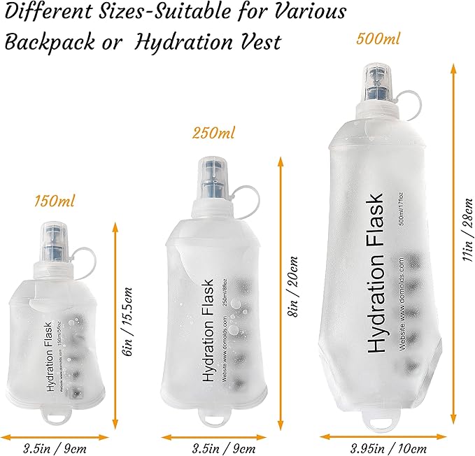 J.CARP 2Pcs 500ml Soft Flask Running Water Bottles, TPU Foldable Running Hydration Flask for Hydration Pack Cycling Hiking Climbing Outdoors Motorbike White