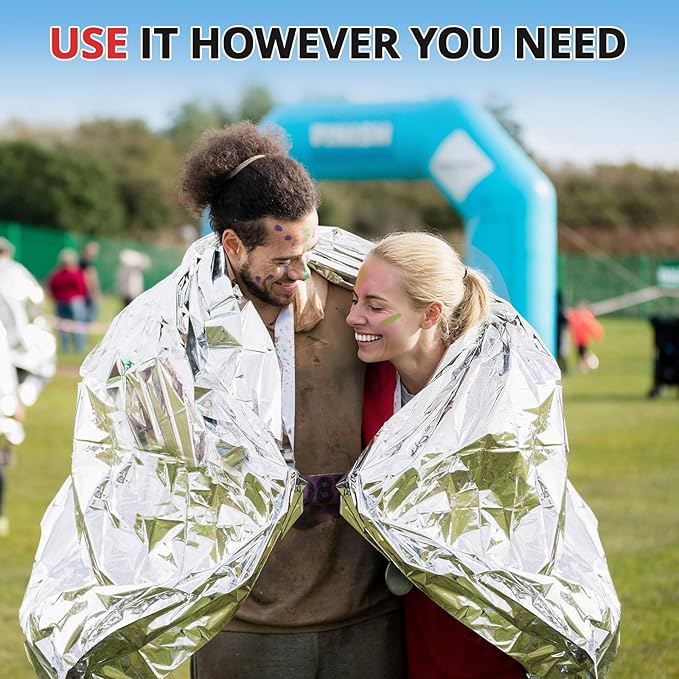 SecuCaptain Survival Emergency Thermal Blankets: 25 Pack Extra Large 84” x63” Space Mylar Blanket Kit for Outdoor Cold Winter Camping Hiking Car Bug Out Bag or First Aid