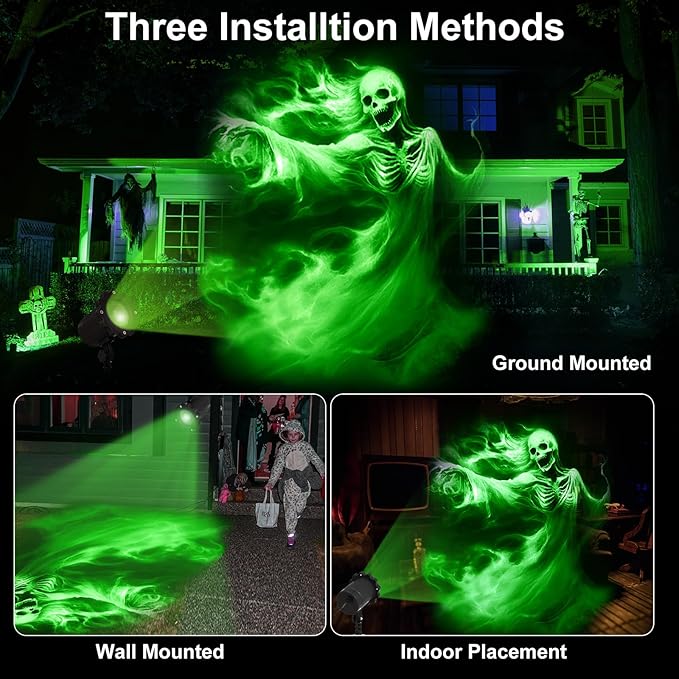 Treela Halloween Projector Lights Outdoor Indoor Dynamic Ghost Skull Lights Decoration Outside LED Landscape Lamp for Holiday Garden Supplies(Green,Ghost Bride)