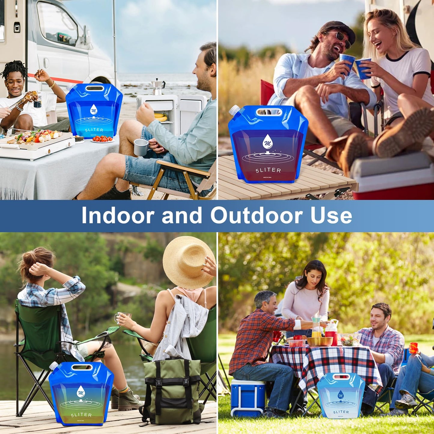 SOCATER Water Container Bags, 4 Packs BPA Free No-Leak Foldable Plastic 1.3 Gallon Water Container