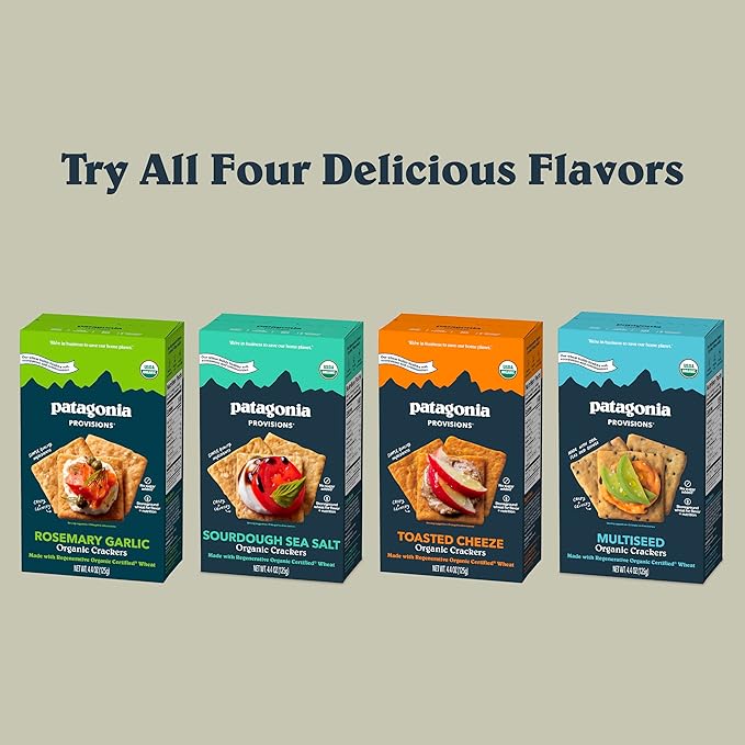 Patagonia Provisions Organic Toasted Cheeze Crackers (6 Pack) – 3g Plant Protein Per Serving – Made with Wheat Flour & Sea Salt – Non-GMO, No Added Sugar - Crispy & Crunchy