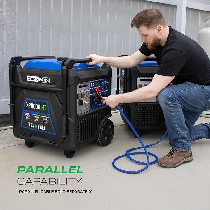 DuroMax XP11000iHT 11,000-Watt Tri Fuel Portable Digital Inverter Generator - Gas, Propane & Natural Gas, Remote Electric Start, Whole Home Power Backup, Transfer Switch Ready, RV & Emergency Ready