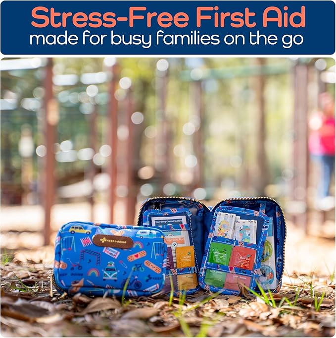 KeepGoing Travel First Aid Kit for Kids ??130 Pc. for Car, Home, Purse, Diaper Bag & Backpack with Latex-Free Bandages - Mini First Aid Kit Travel Size TSA-Approved
