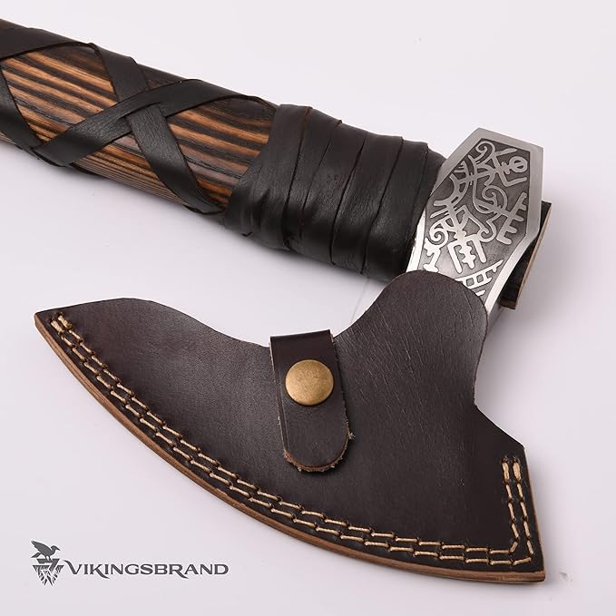 Genuine Viking Bearded Axe - 1095 Carbon Steel, 55-58 RC Hardness - Includes Leather Cover, 21.6 Inches