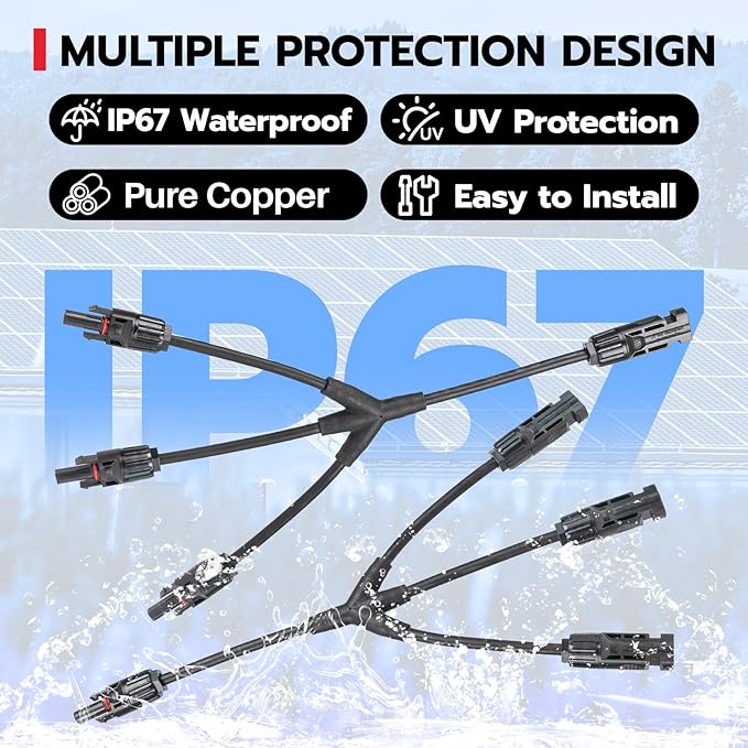 Solar Connectors Y Branch 1 to 3,30A 1000V Solar Parallel Connector for Solar Panels,IP67 Waterproof Solar Panel Connectors for Solar Cable