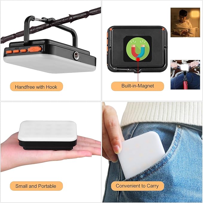 Tent Lights for Camping, Rechargeable Camping Lights for Tent, Camping Tent Light RGB Lights with 8 Light Modes IP65 Waterproof Magnetic Function for Outdoor Emergency Fishing Tent(Black)