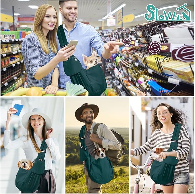 SlowTon Dog Carrier Sling - Thick Padded Shoulder Strap Adjustable Dog Carriers for Small Dogs, Puppy Carrier Purse for Pet Cat with Front Zipper Pocket Safety Belt Machine Washable (G, S)
