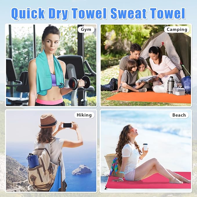 Sfee 2 Pack Microfiber Travel Towel, Quick Dry Towel Camping Towel Super Absorbent Compact Lightweight Sports Towel Swim Gym Towels Beach Towel Set for Gym, Hiking, Pool, Backpacking, Bath, Yoga