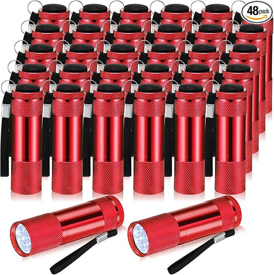 VIHOSE 48 Pcs Mini Flashlights Bulk, Bright Aluminum Handheld Flash Light with Lanyard, Small LED Flashlights for Kids Night Reading Emergency Hurricane Camping Hiking Party Favors(Red)
