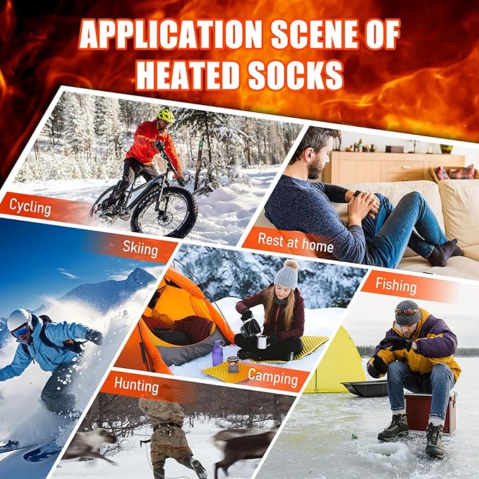Heated Socks, 5V 6000mAh Rechargeable Heated Socks for Men & Women, Electric Socks with 3 Heating Levels for Winter, Skiing, Hunting, Camping, Hiking, Cycling, Outdoor Work