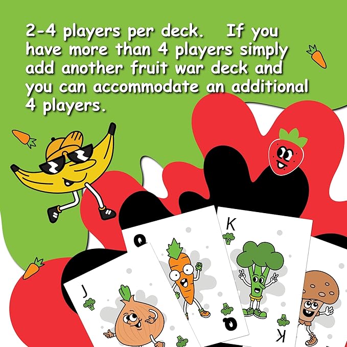 Games Fruit War, A Family Friendly Game That is a Twist on The Classic Card-Game of War, with Quicker Play, Intense Battles and Fun Characters. 2-4 Players Ages 8+ (Red)