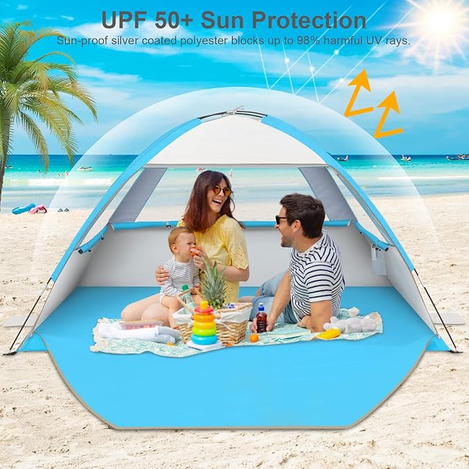 Gorich Beach Tent Sun Shelter for 3/4-5/6-7/8-10 Person with UPF 50ï¼?UV Protection, Lightweight & Easy Setup Beach Shade Canopy, Portable Beach Shade Tent Beach Cabana