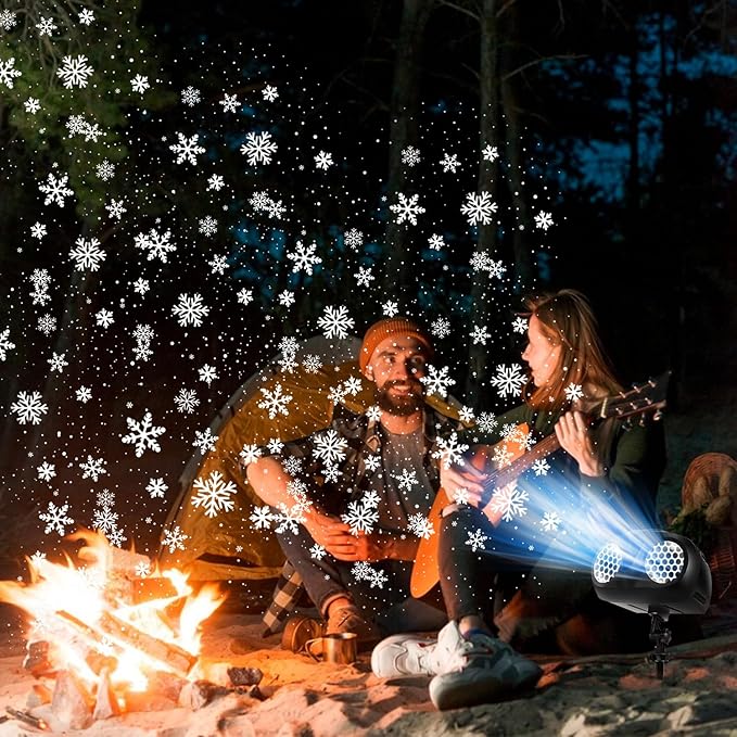 MILPROX Christmas Snowfall Projector Lights, Updated Double-tube Snowflake Projector Lamp, Larger Area Clearer Rotating Falling Snow Spots, Indoor Outdoor Holiday Decoration for Halloween Party Garden