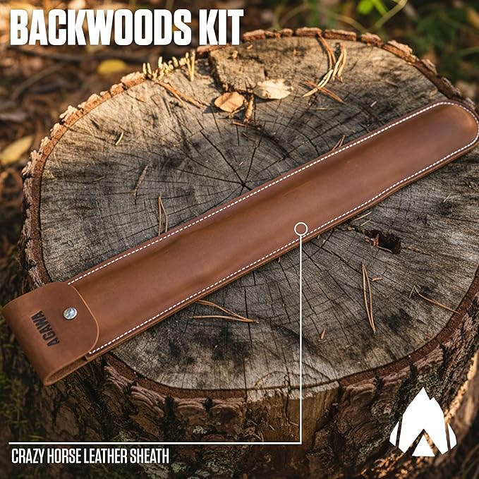 AGAWA - BOREAL24 Backwoods Kit - Includes 24" Folding Saw, Leather Sheath, 24" All-Purpose & 24" Aggressive Saw Blade - For Camping, Hunting & Survival Kit (Black Frame/Green Handle)