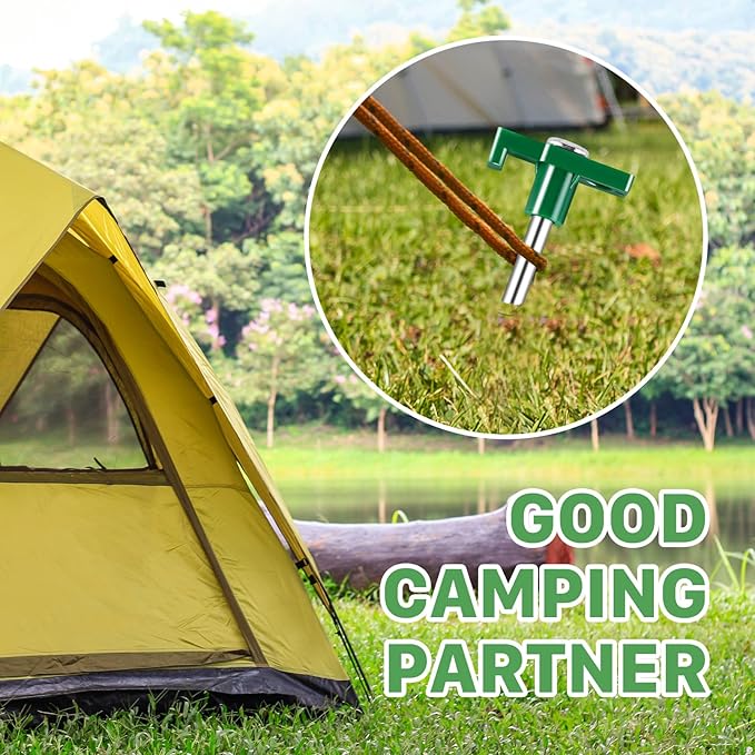 20 Pack Tent Stakes Heavy Duty, 9.6 Inch Camping Stakes, Non-Rust Metal Tent Pegs, Ground Stakes Yard Stakes with Drawstring Bag for Camping Backyards Outdoor Picnic (Green)