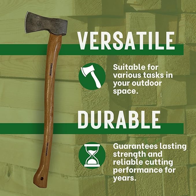 FORESTER Woodman 24in Wood Cutting Axe with Sheath - Multipurpose Axe with Hickory Handle for Wood Splitting and Chopping - Hand Forged Swedish Steel