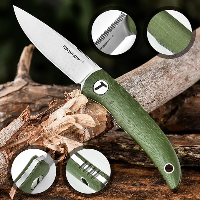 TONIFE Nova 2.68'' Blade Mini Neck Knife Full Tang Fixed Blade Knife with Kydex Sheath and Adjustable Paracord Lanyard for Camping Outdoor Survival Tool (Green+Satin)